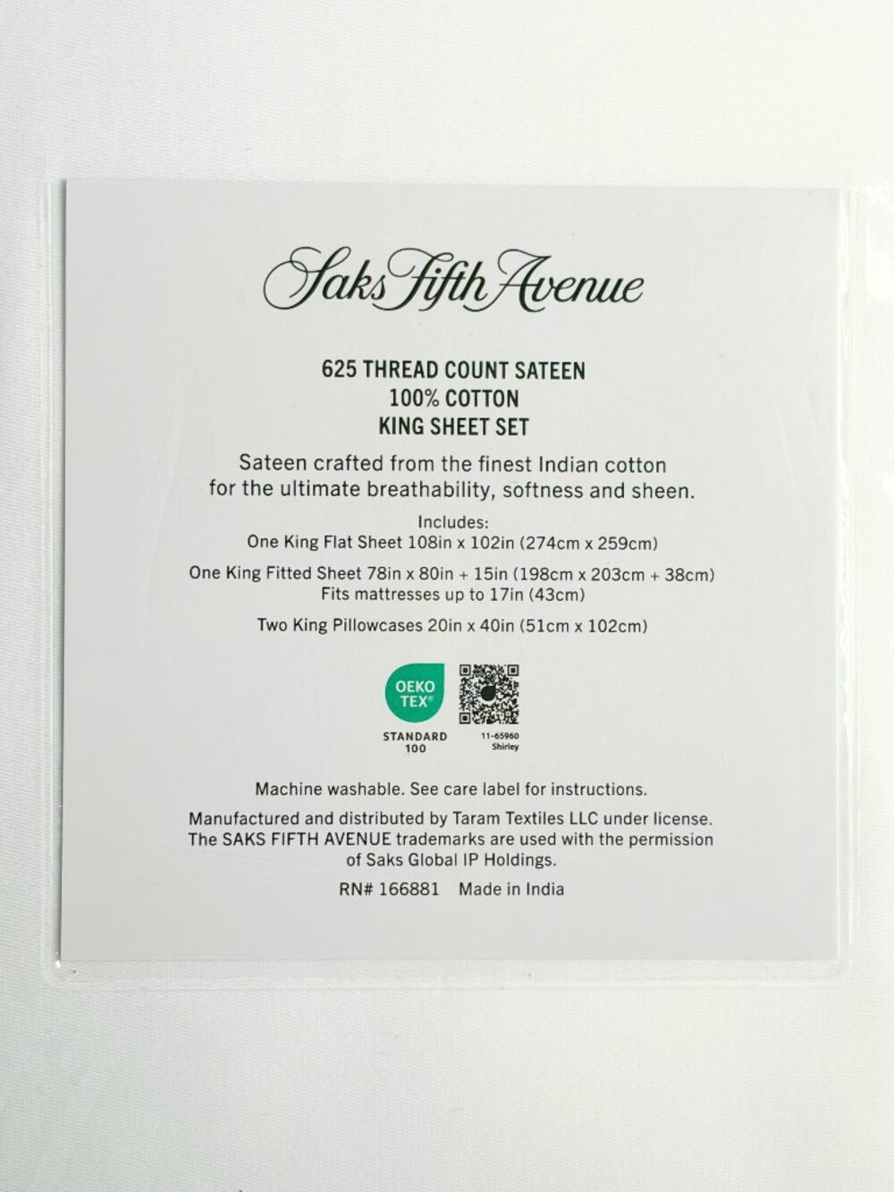 NEW Saks Fifth Avenue King Size 100% Cotton Sateen Sheet Set White 625 TC - Picture 2 of 5